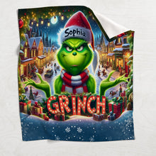 Load image into Gallery viewer, Personalized Grinch Christmas Blanket | Custom Name Holiday Gift