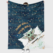 Load image into Gallery viewer, Personalized Baby Yoda Blanket Custom Name Gift for Kids