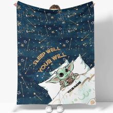 Load image into Gallery viewer, Personalized Baby Yoda Blanket Custom Name Gift for Kids