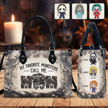 Load image into Gallery viewer, Personalized Leather Handbag for Mom with Favorite Monsters Design