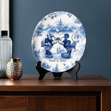 Load image into Gallery viewer, Personalized Blue & White Ceramic Round Plate for Couples