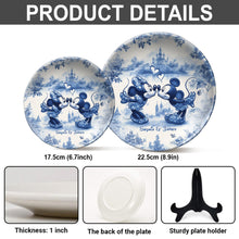 Load image into Gallery viewer, Personalized Blue & White Ceramic Round Plate for Couples