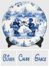 Load image into Gallery viewer, Personalized Blue & White Ceramic Round Plate for Couples