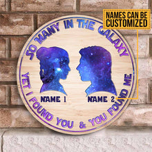 Load image into Gallery viewer, Personalized Galaxy Themed Round Wood Sign Custom Names Gift for Couples