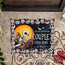 Load image into Gallery viewer, Personalized Nightmare Shaped Doormat Custom Couple Gift Halloween