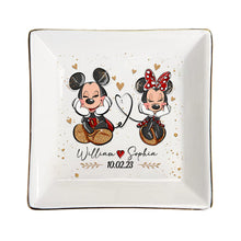 Load image into Gallery viewer, Personalized Couple Jewelry Dish with Mickey & Minnie Design for Anniversary Gift