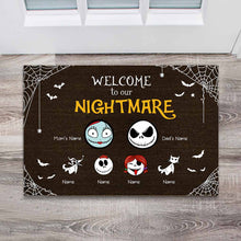 Load image into Gallery viewer, Personalized Halloween Doormat Custom Family Names Welcome Gift