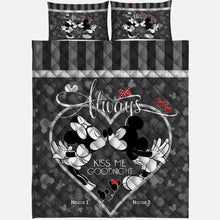 Load image into Gallery viewer, Personalized Mickey Mouse Kiss Me Goodnight Quilt Set for Couples