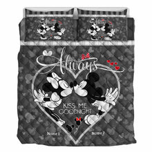 Load image into Gallery viewer, Personalized Mickey Mouse Kiss Me Goodnight Quilt Set for Couples