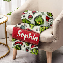 Load image into Gallery viewer, Personalized Grinch Christmas Blanket Custom Name Gift