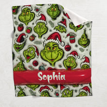 Load image into Gallery viewer, Personalized Grinch Christmas Blanket Custom Name Gift