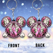 Load image into Gallery viewer, Personalized Breast Cancer Warrior Mouse Keychain Custom Name Gift