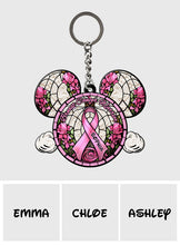 Load image into Gallery viewer, Personalized Breast Cancer Warrior Mouse Keychain Custom Name Gift