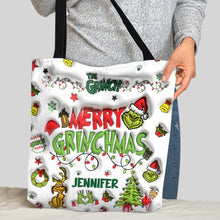 Load image into Gallery viewer, Personalized Grinch Christmas Tote Bag Custom Name Gift