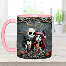 Load image into Gallery viewer, Personalized Nightmare Couple Accent Mug Custom Names Christmas Halloween Gift