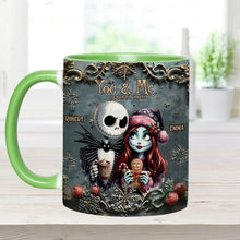Load image into Gallery viewer, Personalized Nightmare Couple Accent Mug Custom Names Christmas Halloween Gift