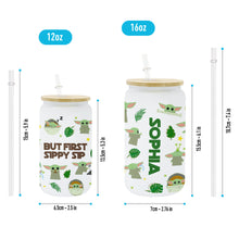 Load image into Gallery viewer, Personalized Can Glass with Straw Funny But First Sippy Sip Gift for Baby Shower