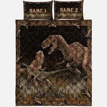 Load image into Gallery viewer, Personalized Dinosaur Quilt Set Custom Names Kids Room Decor