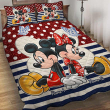 Load image into Gallery viewer, Personalized Couple Quilt Set with Mickey & Minnie Cartoon Design
