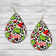 Load image into Gallery viewer, Personalized Grinch Wooden Earrings Custom Name Gift for Christmas