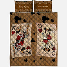 Load image into Gallery viewer, Personalized Couple Mouse Quilt Set with Leather Print for Anniversary or Valentine's Day