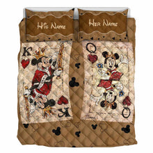 Load image into Gallery viewer, Personalized Couple Mouse Quilt Set with Leather Print for Anniversary or Valentine's Day