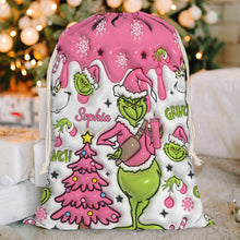 Load image into Gallery viewer, Personalized Grinch Drawstring Tote Bag Custom Name Christmas Gift