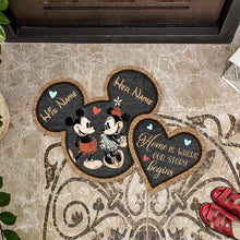 Load image into Gallery viewer, Personalized Mouse Shaped Doormat Custom Names Unique Couple Gift