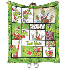 Load image into Gallery viewer, Personalized Grinch Christmas Quilt Custom Name Gift