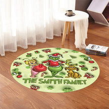 Load image into Gallery viewer, Personalized Grinch Christmas Round Rug Custom Family Name