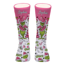 Load image into Gallery viewer, Personalized Grinch Socks Custom Name Holiday Gift for Her