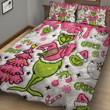 Load image into Gallery viewer, Personalized Grinch Christmas Quilt Set with Pillow Covers