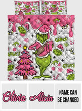 Load image into Gallery viewer, Personalized Grinch Christmas Quilt Set with Pillow Covers