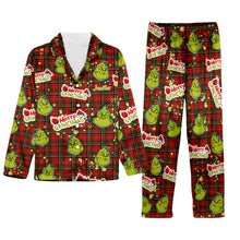 Load image into Gallery viewer, Personalized Merry Grinchmas Button Down Pajamas for Couples