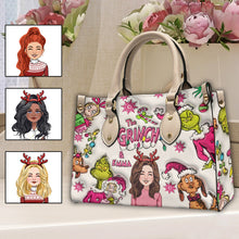 Load image into Gallery viewer, Personalized Grinch Leather Handbag Custom Name Christmas Gift