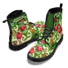 Load image into Gallery viewer, Personalized Grinch Leather Boots Custom Name Holiday Gift