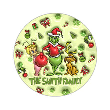 Load image into Gallery viewer, Personalized Grinch Christmas Round Rug Custom Family Name