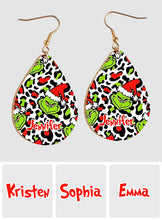 Load image into Gallery viewer, Personalized Grinch Wooden Earrings Custom Name Gift for Christmas