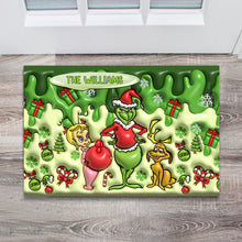 Load image into Gallery viewer, Personalized Grinch Christmas Doormat Custom Family Name Gift