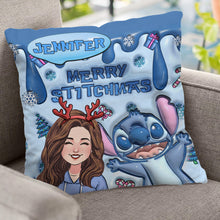 Load image into Gallery viewer, Personalized Ohana Throw Pillow Merry Stitchmas Gift Idea