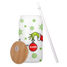 Load image into Gallery viewer, Personalized Grinch Can Glass with Straw Customized for Christmas