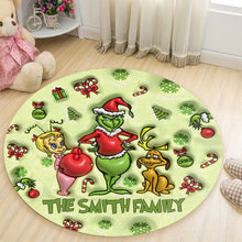 Load image into Gallery viewer, Personalized Grinch Christmas Round Rug Custom Family Name