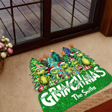 Load image into Gallery viewer, Personalized Merry Grinchmas Shaped Doormat Custom Family Name Holiday Decor
