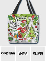 Load image into Gallery viewer, Personalized Grinch Christmas Tote Bag Custom Name Gift