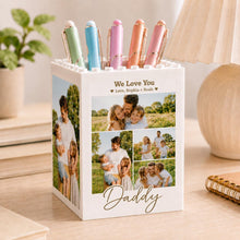 Load image into Gallery viewer, Custom Photo Collage Building Brick Pencil Holder Gift for Dad