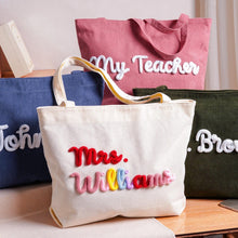 Load image into Gallery viewer, Personalized Corduroy Yarn Tote Bag Teacher Gift Custom Name