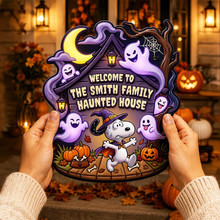 Load image into Gallery viewer, Personalized Cartoon Puppy Halloween Welcome Home Wood Sign Gift