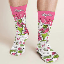 Load image into Gallery viewer, Personalized Grinch Socks Custom Name Holiday Gift for Her