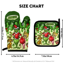 Load image into Gallery viewer, Personalized Grinch Christmas Oven Mitts & Pot Holder Set Gift for Family
