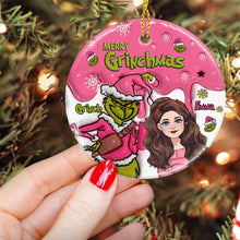 Load image into Gallery viewer, Personalized Ceramic Christmas Ornament Merry Grinchmas Gift
